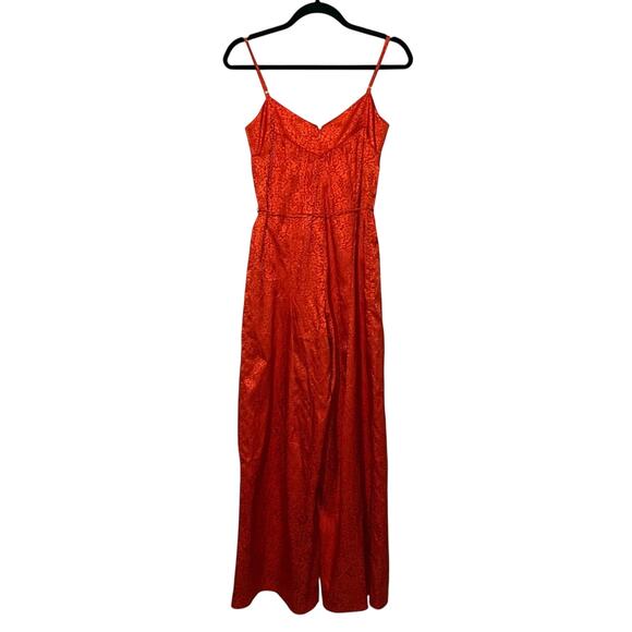 Saylor Red Orange Jacquard Jumpsuit Spaghetti Strap‎ Wide Leg XS Formal Wedding - Picture 9 of 12